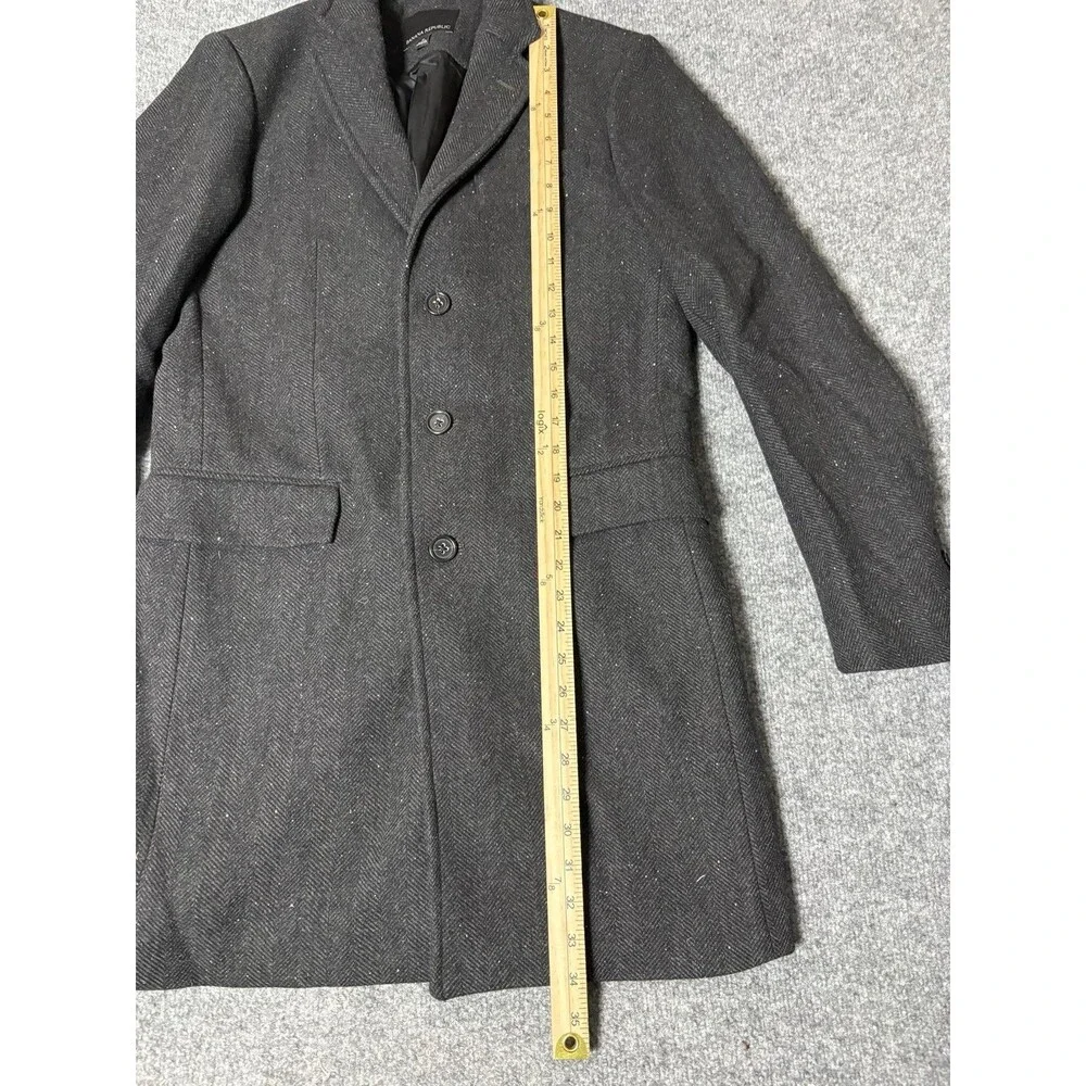 Banana Republic Coat Mens S Black Wool Herringbone Tweed Overcoat Lined